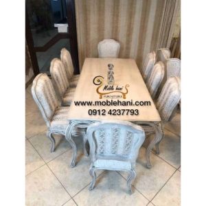 میزناهار خوری 8نفره کلاسیک چوبی مدل فرانسوی ابزاری طنابی
