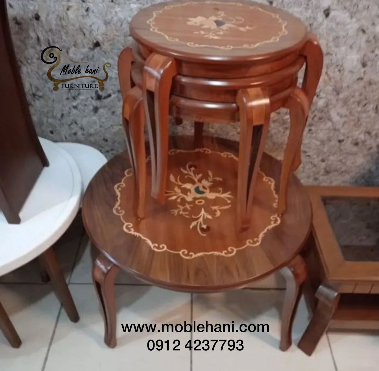 جلو مبلی و عسلی گرد کلاسیک معرق