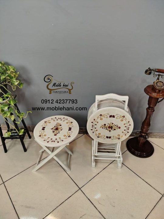 عسلی تاشو ۴ تکه مستطیل و گرد معرق