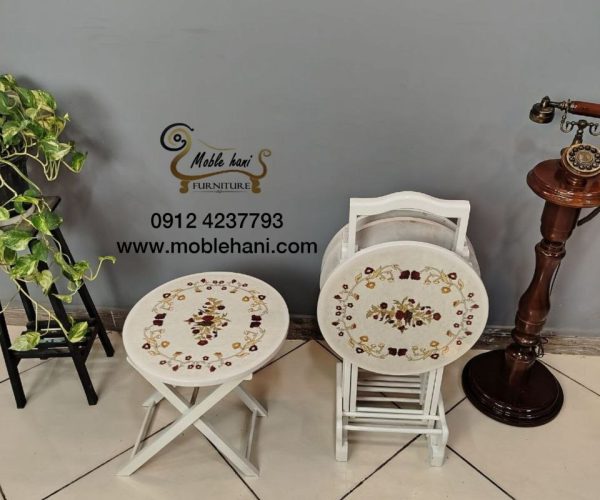 عسلی تاشو ۴ تکه مستطیل و گرد معرق